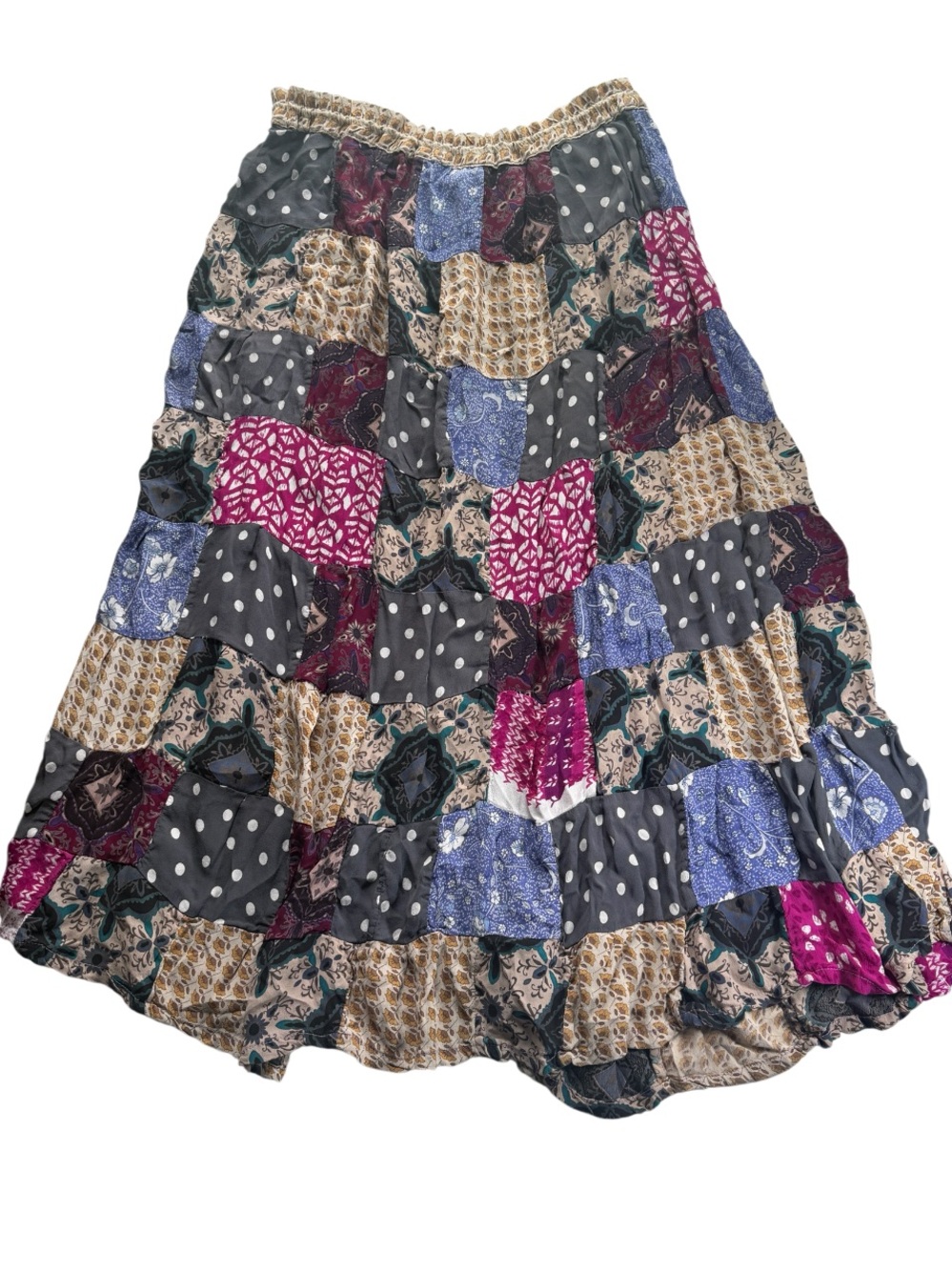 Y2K Boho Patchwork Tiered Maximalist Floral Maxi Skirt OS Shabby Chic Prairie - Picture 3 of 11